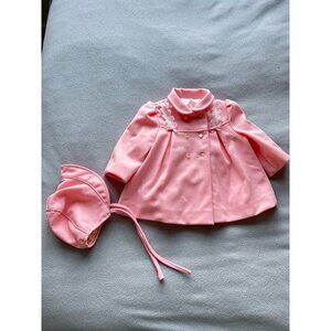 Vintage Baby Coat Bonnet Shoes Set Baby Girls 12 Mo FW Fischer Pink